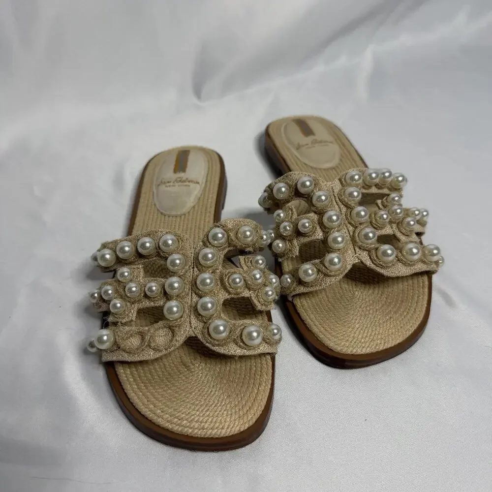 SAM EDELMAN Faux Pearl Embelished Boho Sandals Womens Size 7 - Picture 1 of 5